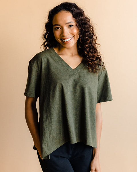 Everywhere V-Neck Tee - Heather Forest