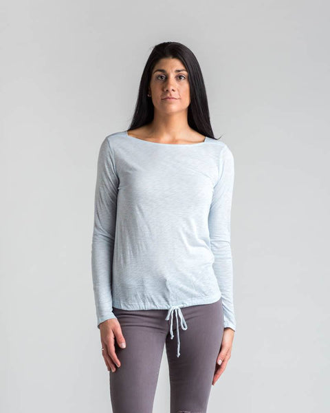 Splendid Boatneck Tie-front Longsleeve Blouse in Pale Blue-Blouses-Mod + Ethico