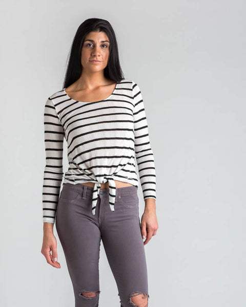 Splendid Tie-front Stripe Longsleeve Top-Tops-Mod + Ethico