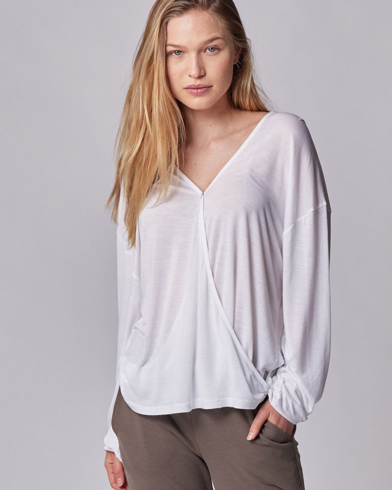 The Beta Long-Sleeve Wrap Blouse - White