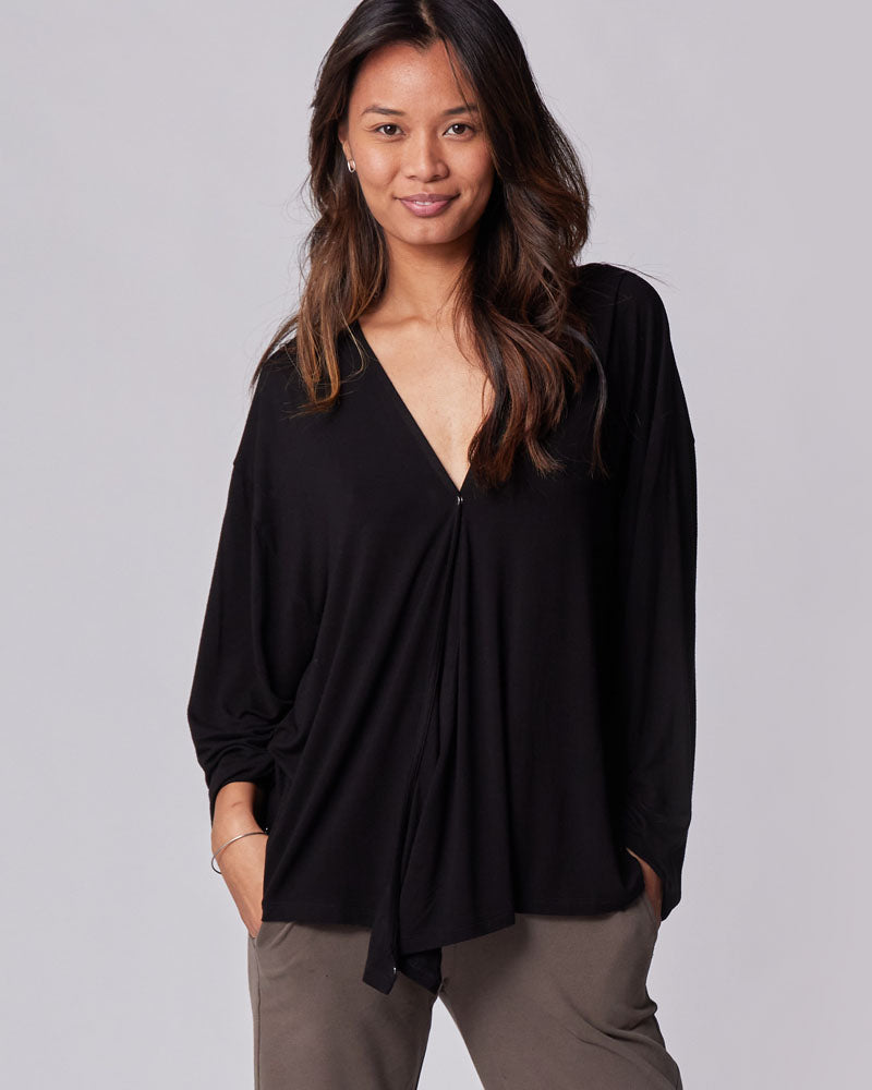 Everywhere Long-Sleeve Wrap Blouse - Black