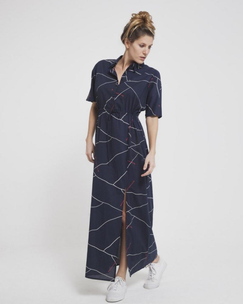 Thinking MU | Navy Abstract Lines Barcelona Dress-Dresses-Mod + Ethico