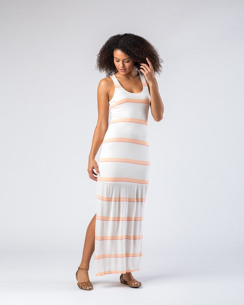 Splendid Peach/White Striped Tank Maxi Dress-Dresses-Mod + Ethico