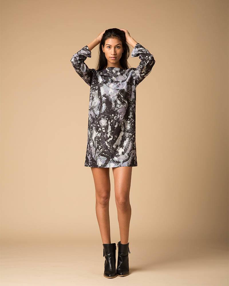 Suki + Solaine | Galatea Print Crepe Longsleeve Mini Dress-Dresses-Mod + Ethico
