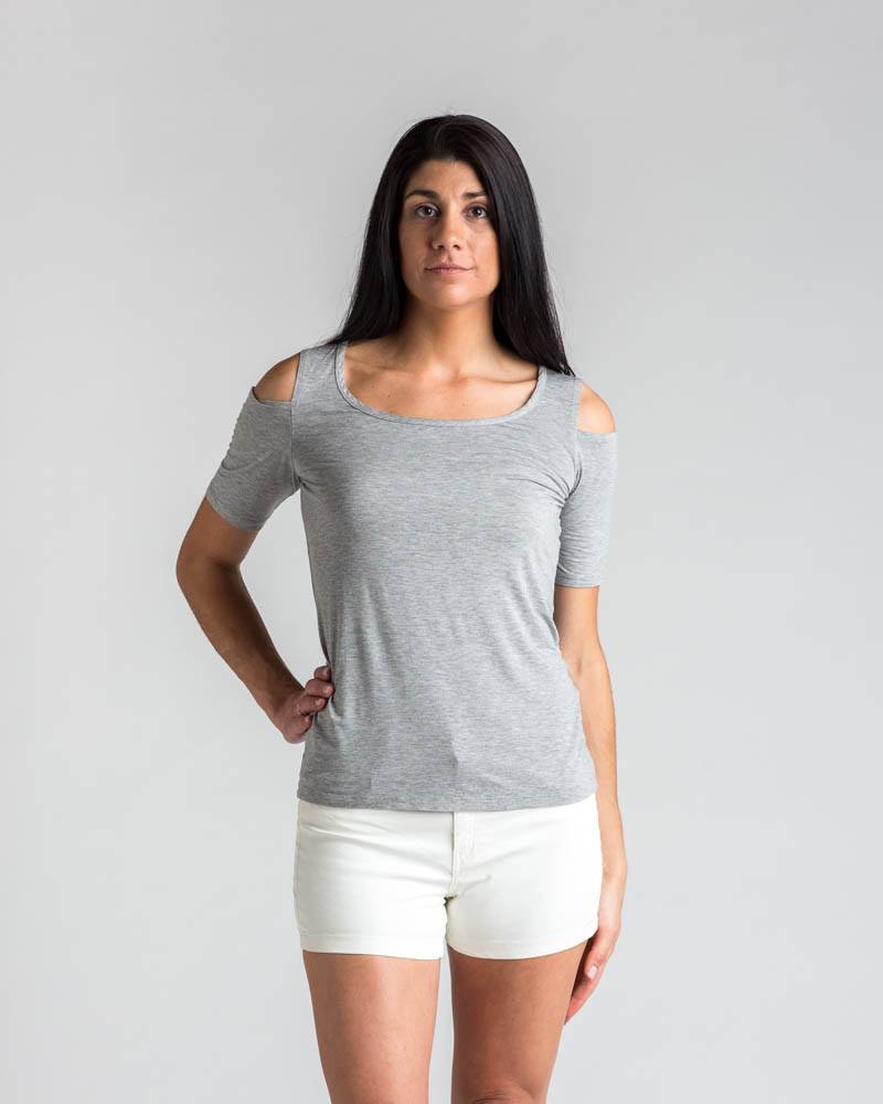 Splendid Cold Shoulder Tee in Heather Grey-Short-Sleeve Top-Mod + Ethico