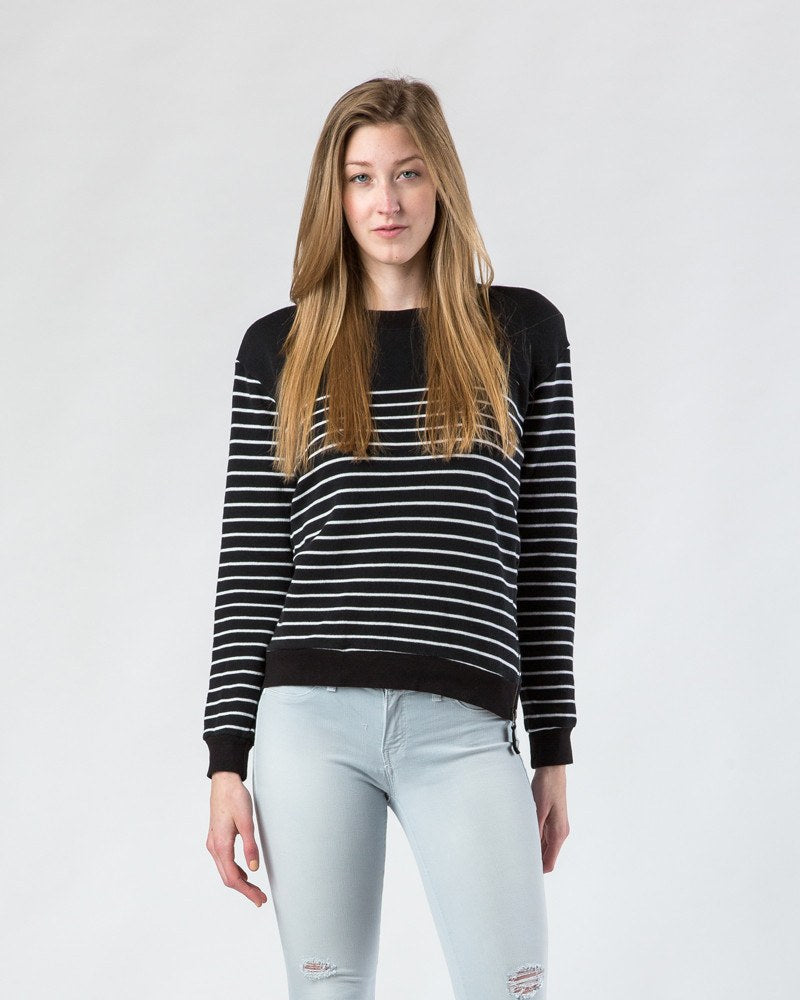 Splendid Black and White Striped Side-Zip Sweater-Sweater-Mod + Ethico