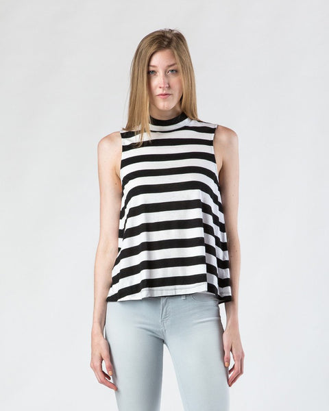 Splendid White and Black Mock Neck Tank Top-Tanks-Mod + Ethico